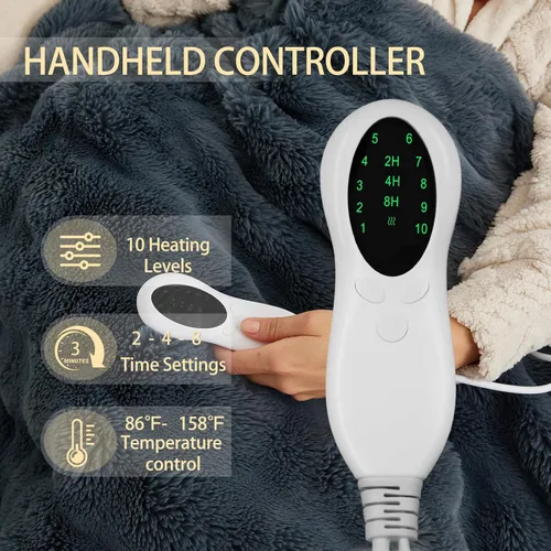 Miniatura 6 de Manta eléctrica térmica lavable de piel sintética de conejo, 1,29 x 1,60 metros, con 10 niveles de calefacción, pantalla digital y temporizador