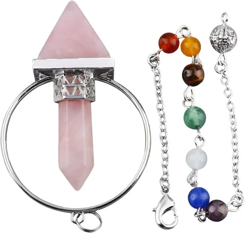 Miniatura 3 de TUMBEELLUWA Cristal curativo Cuarzo 7 Chakra Péndulo Dowsing Piedra Reiki