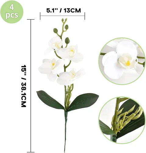 Miniatura 7 de Flores artificiales de Phalaenopsis, 4 unidades, orquídeas de seda falsas de 15 pulgadas con hojas de tallo para decoración del hogar, oficina, Rosa