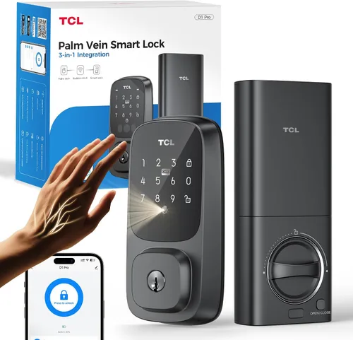 Miniatura 11 de TCL Cerradura inteligente Wi-Fi D1, cerradura de puerta de huellas dactilares, cerradura de cerrojo de entrada sin llave para puerta delantera, WiFi