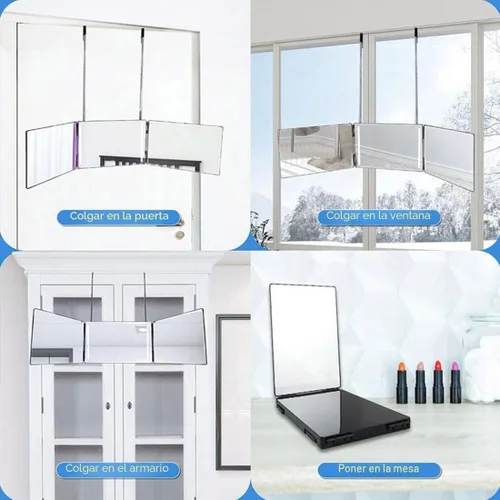 Miniatura 4 de HIEEY Espejo de 3 vías para corte de cabello con LED, espejo triple de 360 grados con ganchos telescópicos ajustables en altura y aumento de 5X