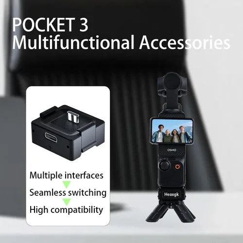 Miniatura 3 de Kit de trípode de liberación rápida para DJI Osmo Pocket 3, base de adaptador de carga de puerto de función completa tipo C para bolsillo 3