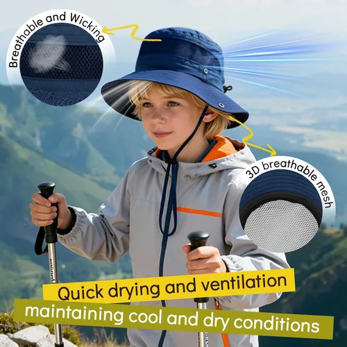 Miniatura 3 de Zando Sombrero de sol para niños al aire libre, UPF 50+, impermeable, sombrero de pescador para niños y niñas, ala ancha, resistente al viento