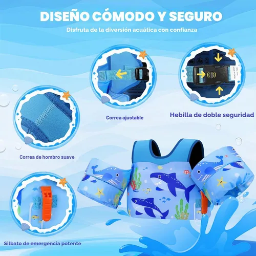 Miniatura 4 de MoKo Chaleco de natación para niños pequeños de 13-30/20-50/22-66 libras, flotadores de brazo de natación de dibujos animados, alas de agua