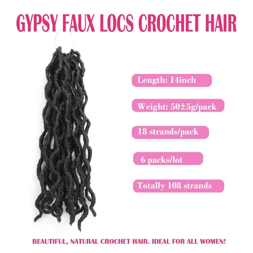 Miniatura 2 de Gypsy - Rastas de pelo sintético de ganchillo de 14 pulgadas, 6 paquetes de trenzas de ganchillo suaves de diosa, trenzas de ganchillo rizadas