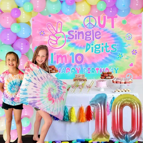 Miniatura 3 de Decoraciones de cumpleaños número 10 para niñas, juego de guirnalda de globos de macarrón con un solo dígito con texto en inglés "I'm 10" Backdrop