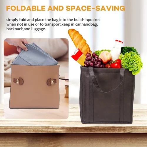 Miniatura 6 de JERIA Paquete de 24 bolsas de comestibles reutilizables, bolsas de compras grandes y plegables lavables, bolsas de mano resistentes con asas Varios