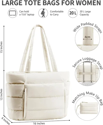 Miniatura 3 de Bolsa Tote Acolchada para Mujeres, Bolsa de Mano de Trabajo Ligera y Esponjosa para Maestras y Enfermeras, Bolsa de Hombro Acolchada para Escuela