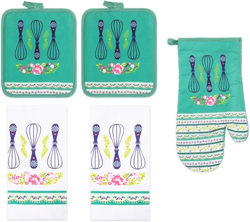 Miniatura 13 de Juego de ropa de cocina de 5 piezas, 2 toallas de algodón, 2 agarraderas, 1 guante de horno con lazo para colgar, material 100% algodón en la parte
