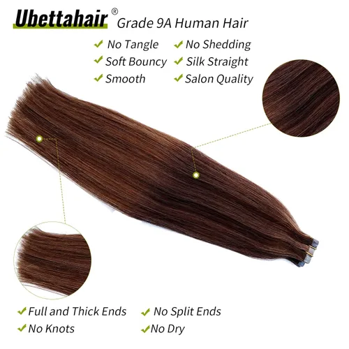 Miniatura 3 de Extensiones de cabello humano real con cinta, 20 piezas de cabello Remy invisible de doble cara, extensiones de cabello Remy con cinta adhesiva