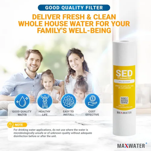 Miniatura 6 de Max Water Cartucho de filtro de agua de sedimentos de repuesto de 10 x 2.5 pulgadas para toda la casa, fibra de filtración soplada por fusión
