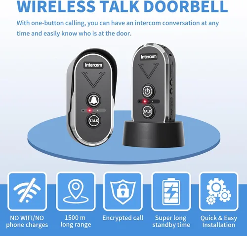 Miniatura 2 de Timbre inalámbrico con intercomunicador de voz de altavoz, intercomunicador de conversación bidireccional con 3 canales, volumen de 3 niveles