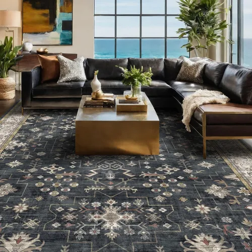 Miniatura 228 de Alfombra Boho Negra para Sala de Estar - Alfombra de Área Lavable de 10x14 Pies, Alfombras de Comedor para Debajo de la Mesa, Alfombra Suave de Pelo
