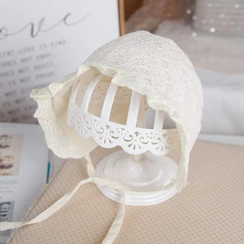 Miniatura 4 de Gorro de algodón ajustable para bebés y niños pequeños con encaje transpirable y ojales