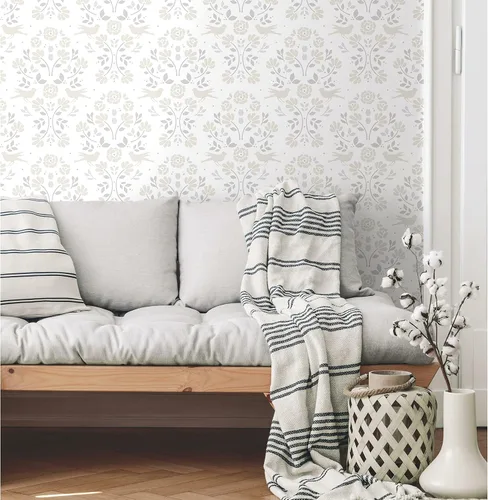 Miniatura 10 de RoomMates RMK12147RL Rose Lindo - Papel tapiz para despegar y pegar con diseño de bosque blanco y azul cielo