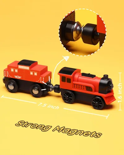 Miniatura 4 de SainSmart Jr. Juego de accesorios de tren de madera, 2 piezas de tren motorizado para niños pequeños con conexión magnética, tren a pilas compatible
