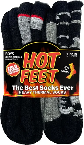 HOT FEET Calcetines térmicos para niños, calcetines cálidos con aislamiento de invierno para niños y niñas, cómodos y gruesos, paquete de 2, talla