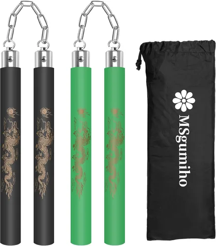 Nunchucks de entrenamiento de goma espuma segura de MSGumiho con sistema de bolas de rodamientos y cadena de acero 2 piezas para niños,