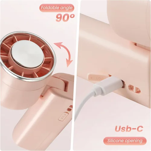 Miniatura 2 de Ventilador de mano portátil, mini ventilador personal ajustable de 100 velocidades, funciona con batería recargable USB-C de 3000 mAh, pantalla Beige
