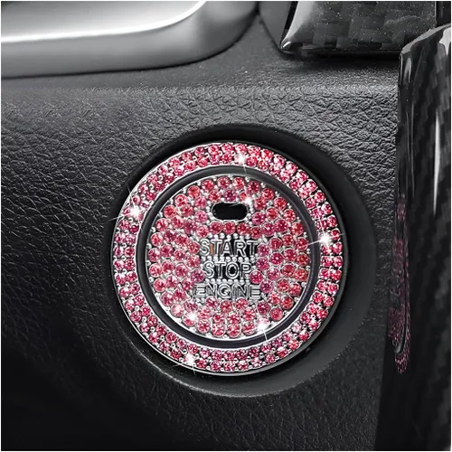 Miniatura 11 de BELOMI Anillo decorativo para botón de arranque y parada del motor de automóvil, 2 unidades, calcomanías protectoras para botón de arranque