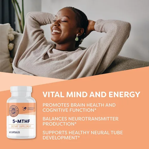 Miniatura 2 de Vimergy Cápsulas de 5-MTHF – 60 porciones (1 cápsula/porción) 8500 mcg de L-metilfolato glucosamina y 500 mcg de suplemento de vitamina B12