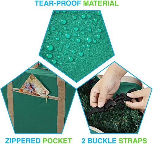 Miniatura 5 de ProPik Bolsa de almacenamiento rodante para árbol de Navidad, se adapta a árboles desmontados de hasta 9 pies de altura, 28 x 16 x 60 pulgadas, Verde