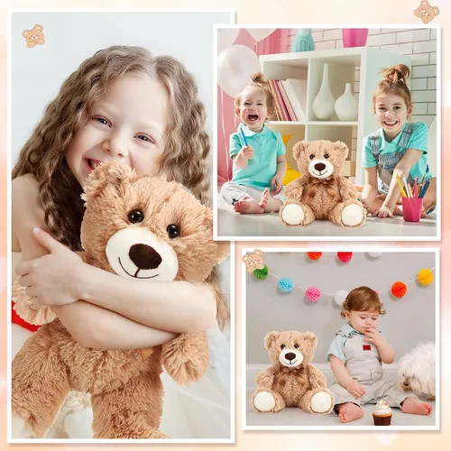 Miniatura 5 de HyDren 6 piezas de oso de peluche suave para niños, juguetes de regalo, decoración de baby shower (felpa corta, marrón)
