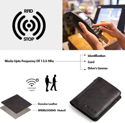 Miniatura 5 de MANBANG - Funda de piel sintética para hombre, con ventana de identificación y tarjetero