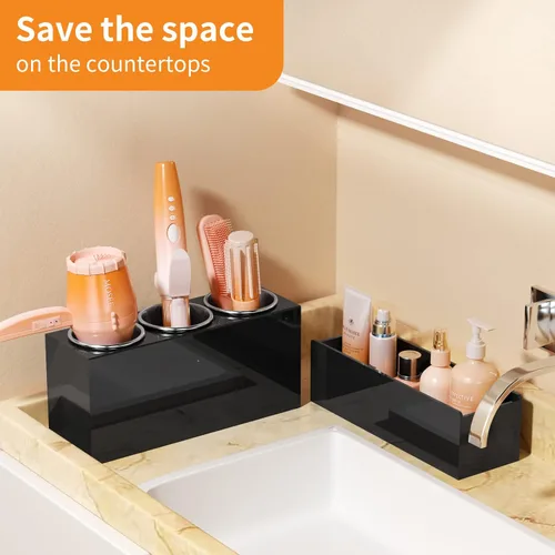 Miniatura 5 de NIUBEE Organizador de herramientas para el cabello, secadora de pelo acrílica y soporte para peinado, organizador de secadora de baño para encimera