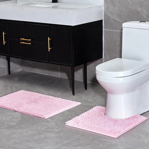 Miniatura 2 de Juego de 2 alfombras de baño de felpilla gris, antideslizantes, absorbentes, para ducha, de secado rápido, lavables a máquina, felpa suave, 17 x 24