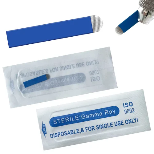 Miniatura 7 de S7 30 agujas de microblading con 0.008 in de diámetro, agujas de tatuaje manual de cejas de maquillaje permanente, hojas de microblading - azul 7
