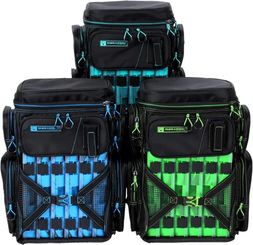 Miniatura 9 de Mochila para aparejos de pesca Evolution Drift Series, mochila de camping con 6 bandejas para aparejos de pesca, resistente Verde mar