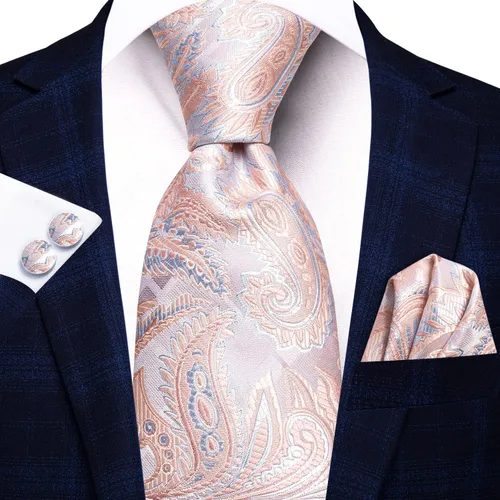 Miniatura 10 de Hi-Tie Corbatas de seda para hombre, diseño de cachemira a rayas, con bolsillo, gemelos cuadrados, conjunto formal de negocios