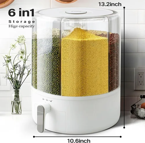 Miniatura 3 de Dispensador de Granos Slow Slog, Contenedor de Almacenamiento Giratorio de 360°, Dispensador de Alimentos de 6 Rejillas con Tapa Sellada