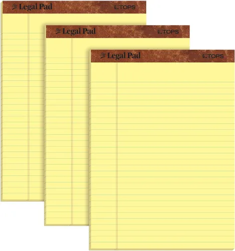 TOPS The Legal Pad Bloc de escritura, 8-1/2 x 11-3/4 pulgadas, papel canario, regla legal, 50 hojas, paquete de 3 (75327)