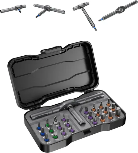 Juego de destornilladores de trinquete magnéticos 24 en 1 – Kit de herramientas de reparación de precisión de múltiples puntas con mango