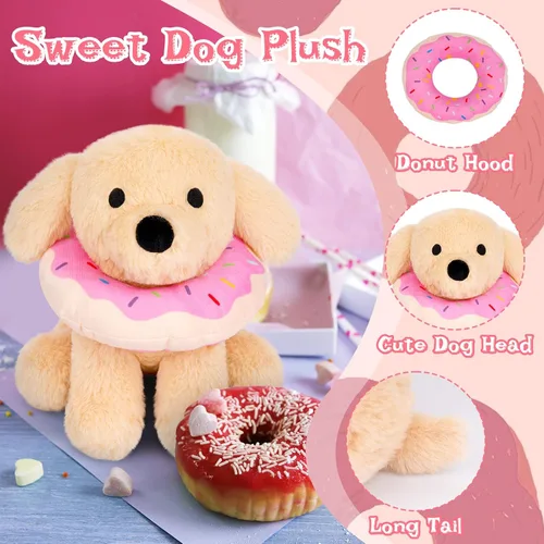 Miniatura 4 de Labradoodle - Juguete de peluche para perro, de 8 pulgadas, con dona extraíble, para niños y niñas, súper suave, peluche, lindos peluches