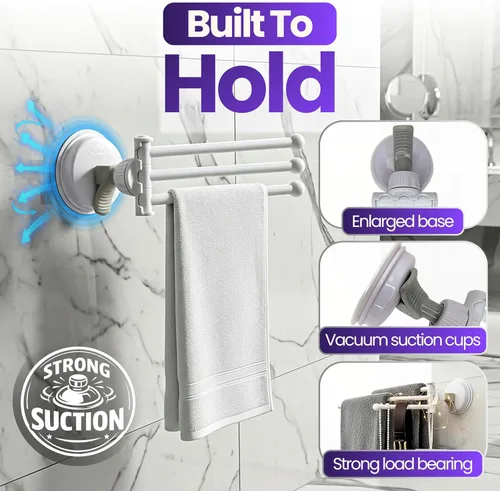 Miniatura 5 de Safe-er-Grip Changing Lifestyles Drip Dry - Estante de secado portátil, color blanco con 3 brazos móviles, barra de toalla con ventosa con brazo