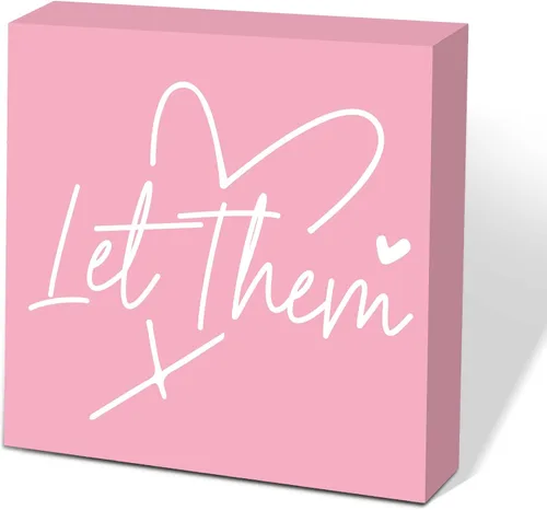 Miniatura 24 de Letrero de caja de madera Let Them de 5 x 5 pulgadas, letrero de escritorio estilo granja Boss Lady decoración de cubículo de oficina, accesorios