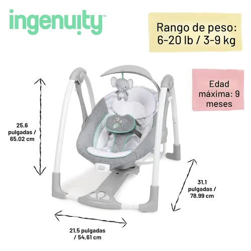 Miniatura 5 de Ingenuity ConvertMe - 2 en 1 columpio portátil y compacto para bebé y asiento infantil, vibraciones que ahorran batería, sonidos de la naturaleza