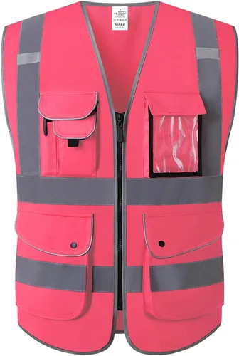 Miniatura 12 de XIAKE Chaleco de seguridad reflectante de alta visibilidad con 9 bolsillos clase 2 para hombres y mujeres, cumple con las normas ANSI/ISEA