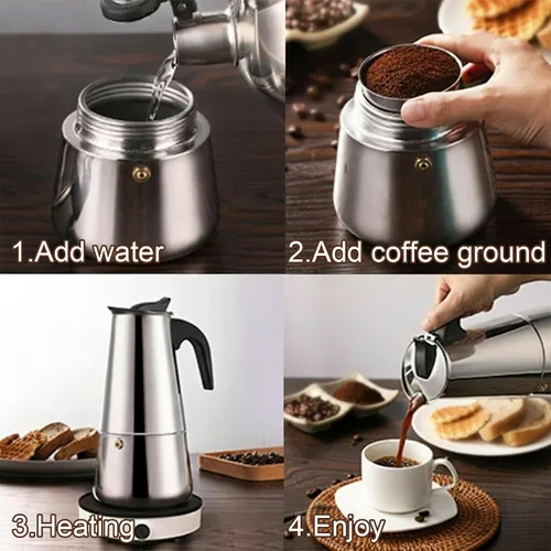 Miniatura 6 de Moka - Cafetera clásica italiana de acero inoxidable, cafetera italiana clásica de 6 tazas/10 onzas, cafetera de café para capuchino o café