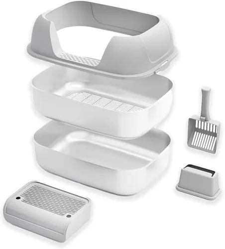 Miniatura 8 de Caja de arena tamizadora de acero inoxidable con tapa, bandeja de arena de metal con pala para gatos grandes y múltiples gatos, caja de arena