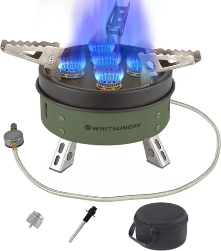 Miniatura 7 de Whitsunday Estufa de camping de 6800 W, 3 quemadores, resistente al viento, portátil, con adaptador de recipiente de combustible, encendido