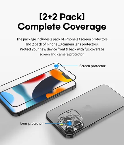 Miniatura 2 de GOOSPERY Protector de pantalla con protector de lente de cámara compatible con iPhone 13 Mini [2+2 unidades] Vidrio templado HD transparente