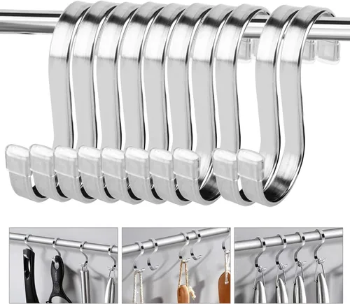 Paquete de 10 Ganchos Planos en S - Ganchos en S de Acero Inoxidable Resistentes de 3 Pulgadas para Colgar Ollas, Sartenes, Plantas, Tazas de Café,