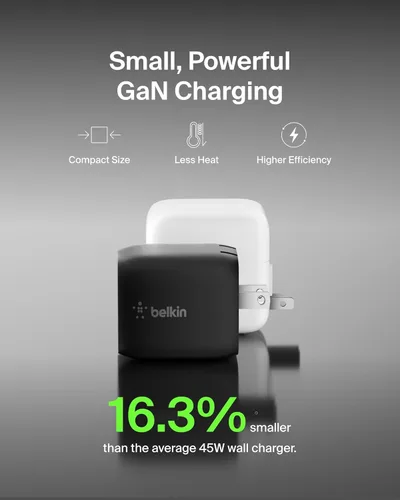 Miniatura 4 de Belkin Bloque de cargador USB C dual de 45 W, PD3.0 con GaN - Carga súper rápida - Samsung Galaxy S25, Apple iPhone 17, Air, Pro, Pro Max, iPad