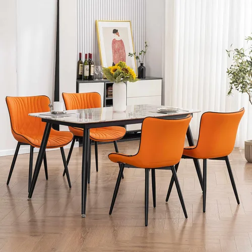 Miniatura 7 de YOUTASTE Juego de 2 sillas de comedor, modernas de mediados de siglo, tapizadas de piel sintética, con patas de metal negro, silla decorativa sin