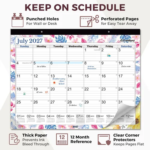 Miniatura 4 de CRANBURY Calendario de escritorio grande 2025 de 22 x 17 pulgadas (floral), uso como calendario de escritorio grande o planificador de pared