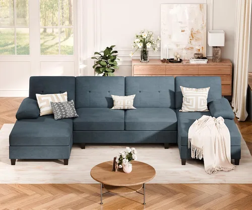 Miniatura 3 de Vongrasig Camillas seccionales para sala de estar, sofá en forma de U con diván, sofá modular grande de 4 asientos moderno para sala de estar, Gris